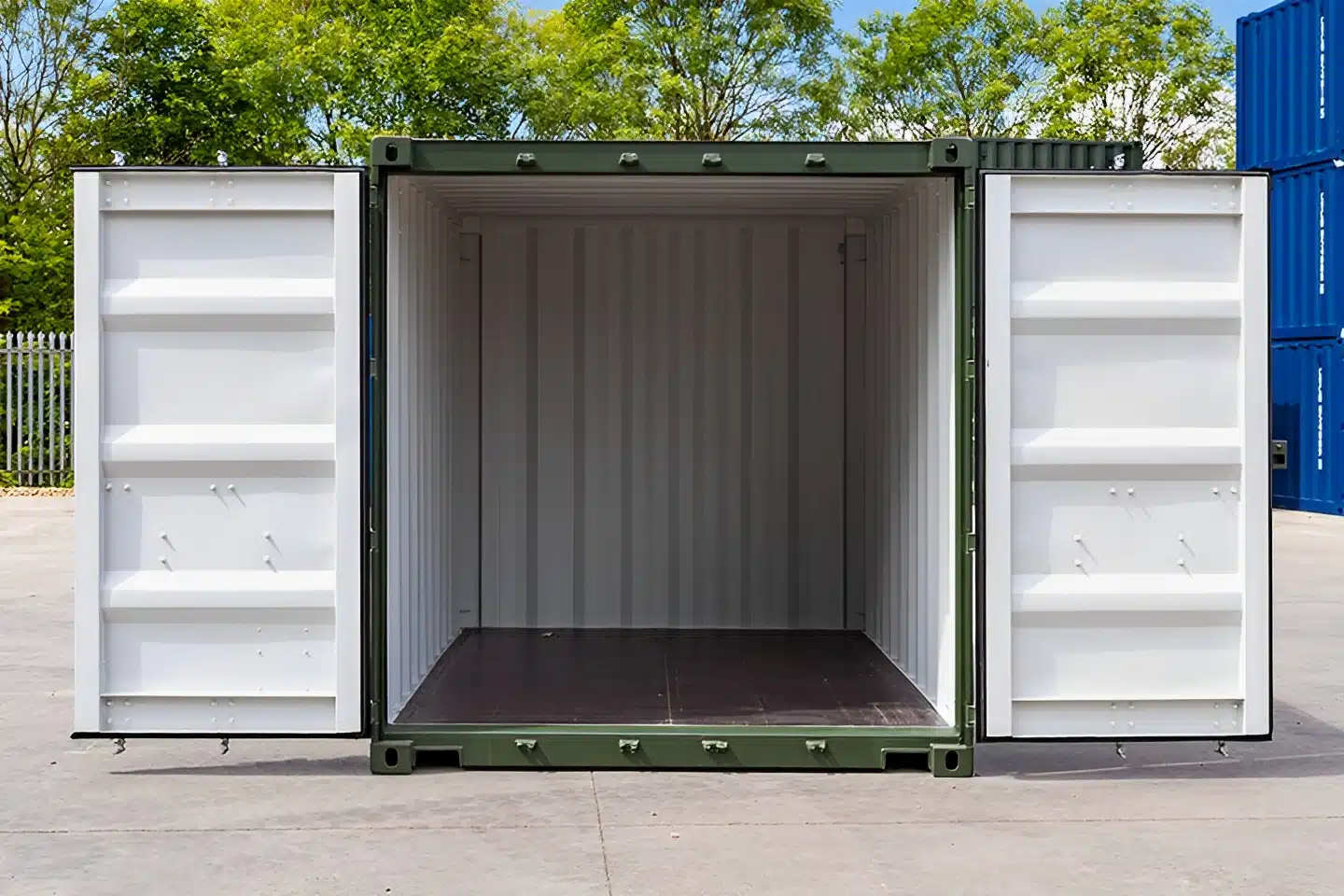 Factory-fitted lockbox on green shipping container